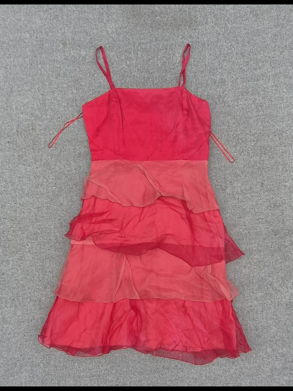 NWT Amitié 100% Silk Tiered Ruffle Mini Dress Pink Spaghetti Strap Size 42 EU - Picture 2 of 10